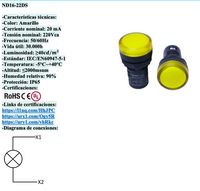 Piloto LED Compacto CHINT ND16-22DS/4 Amarillo 220V AC Ø22mm IP65 – Código 2502029CH