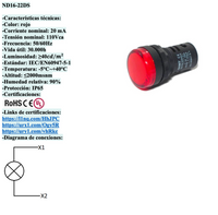 Piloto LED Compacto CHINT ND16-22DS/4 Rojo 110V AC Ø22mm IP65 – Código 2502024CH