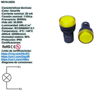 Piloto LED Compacto CHINT ND16-22DS/4 Amarillo 110V AC Ø22mm IP65 – Código 2502028CH