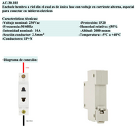 Enchufe Modular Hembra CHINT AC30-103 para Riel DIN 2P+T 10A/16A – Código 3316210CH