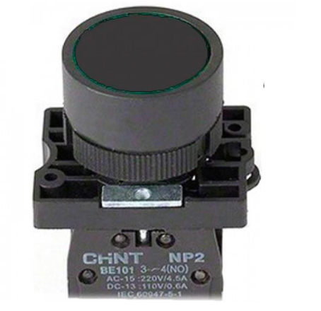 Pulsador Plano Negro CHINT NP2-EA21 con Contacto 1NA Ø22mm – Código 2503004CH