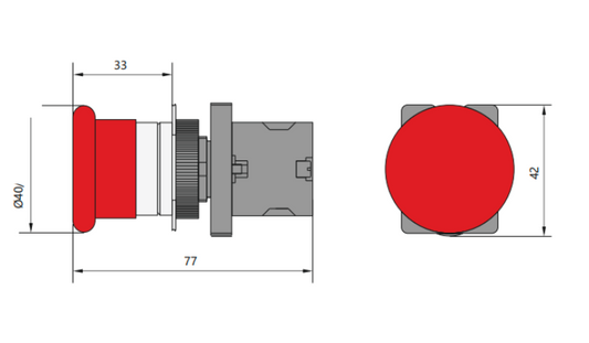 Pulsador Tipo Hongo Rojo CHINT NP2-EC42 Ø40mm Momentáneo (Sin Retención) 1NC – Código 2503034CH
