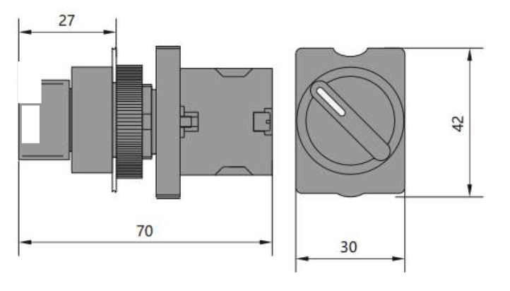 Selector Plástico Manilla Corta CHINT NP2-ED41 2 Posiciones con Retorno 1NA – Código 2504131CH