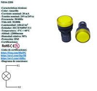 Piloto LED Compacto CHINT ND16-22DS/2 Amarillo 24V AC/DC Ø22mm IP65 – Código 2502027CH