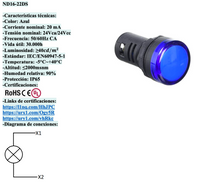 Piloto LED Compacto CHINT ND16-22DS/2 Azul 24V AC/DC Ø22mm IP65 – Código 2502036CH