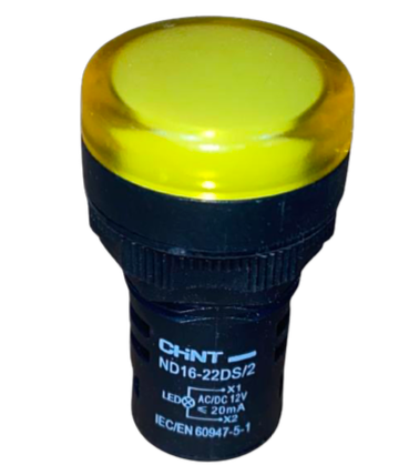 Piloto LED Compacto CHINT ND16-22DS/2 Amarillo 12V AC/DC Ø22mm IP65 – Código 2502017CH