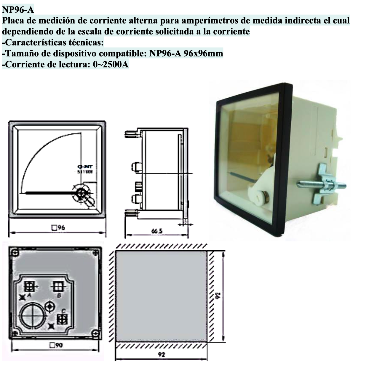Escala para Amperímetro CHINT NP96 96x96mm 0-2500A AC – Código 27021251CH