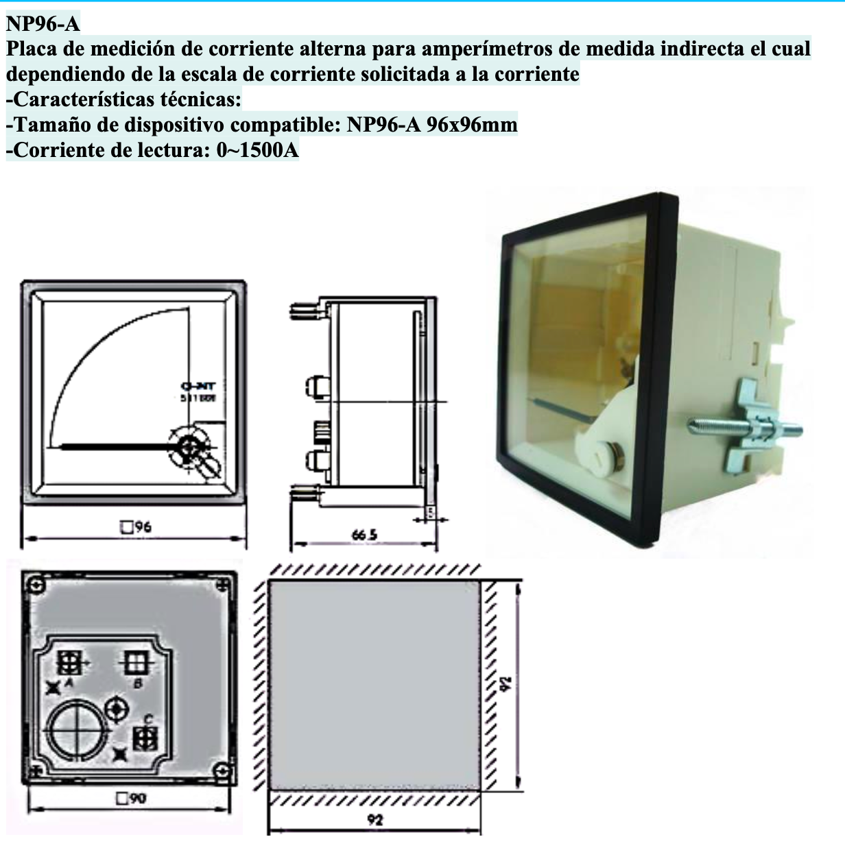 Escala para Amperímetro CHINT NP96 96x96mm 0-1500A AC – Código 27021501CH
