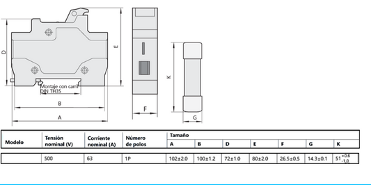 Fusible Cilíndrico CHINT 14x51mm 32A gG/gL 500V – Código 21051532CH