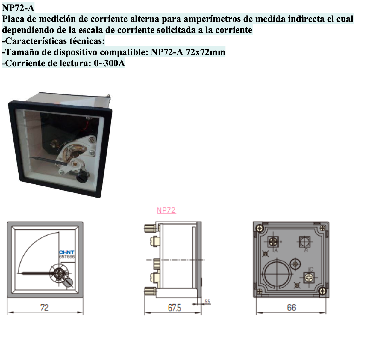 Escala para Amperímetro CHINT NP72 72x72mm 0-300A AC – Código 27011300CH