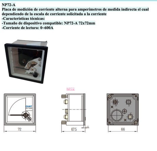 Escala para Amperímetro CHINT NP72 72x72mm 0-600A AC – Código 27011600CH