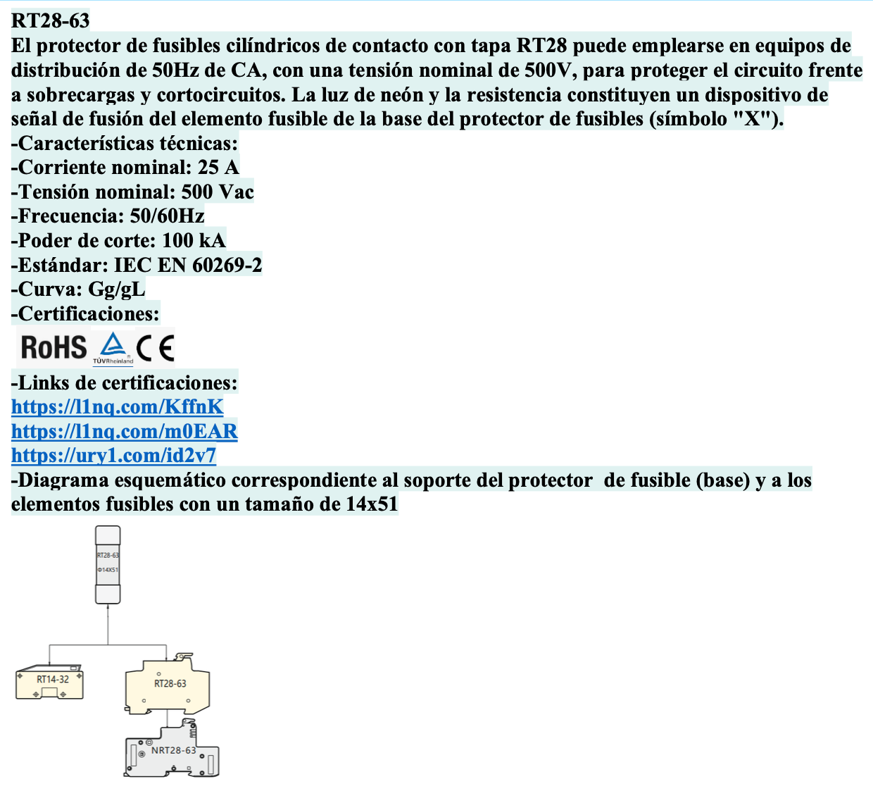 Fusible Cilíndrico CHINT 14x51mm 25A gG/gL 500V – Código 21051525CH