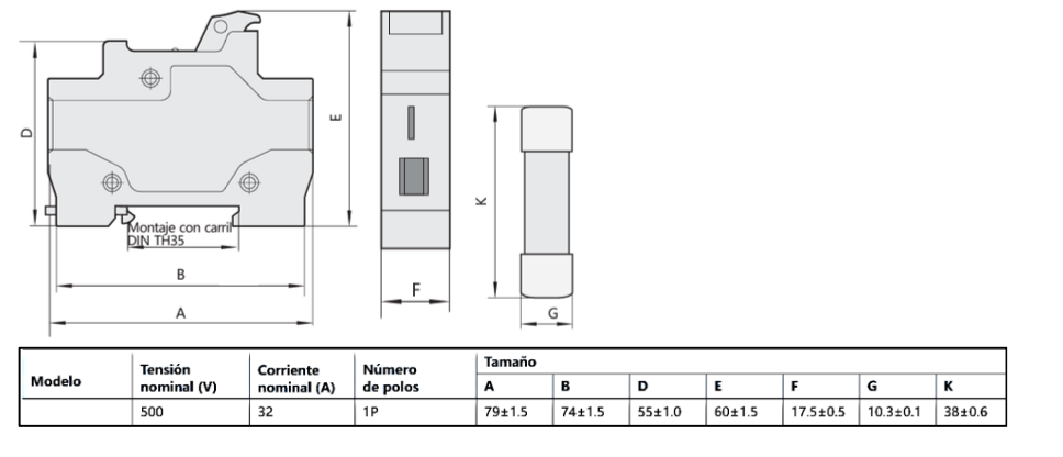 Fusible Cilíndrico CHINT 10x38mm 32A gG/gL 500V – Código 21051332CH