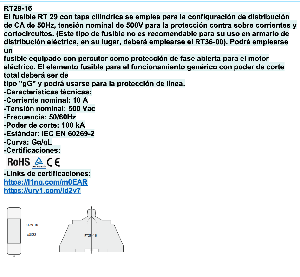 Fusible Cilíndrico CHINT 8.5x31.5mm 10A gG/gL 500V – Código 2109010CH