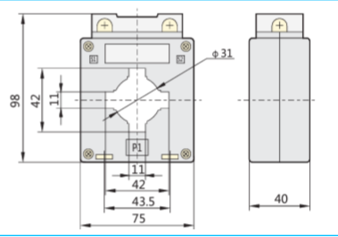 Transformador de Corriente CHINT 300/5A Ventana 40x10mm – Código 2901030CH