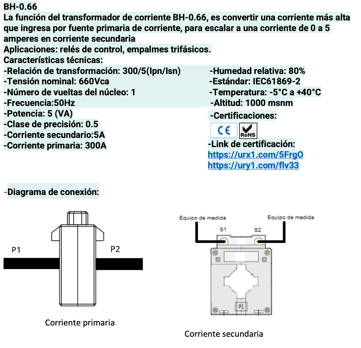 Transformador de Corriente CHINT 300/5A Ventana 40x10mm – Código 2901030CH