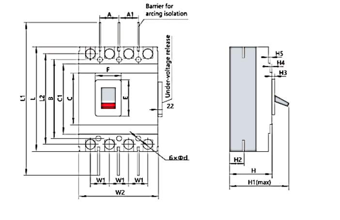 Interruptor caja moldeada CHINT NM1‑250H/4300 4P 250 A 50 kA 690 V – Código 0721444240CH