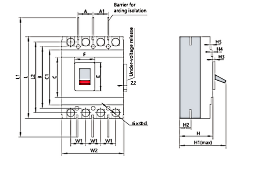 Interruptor caja moldeada CHINT NM1‑250H/4300 4P 250 A 50 kA 690 V – Código 0721444240CH