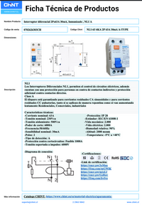 Interruptor Diferencial CHINT NL1 2P 63A 30mA Tipo A – Código 0702626303CH