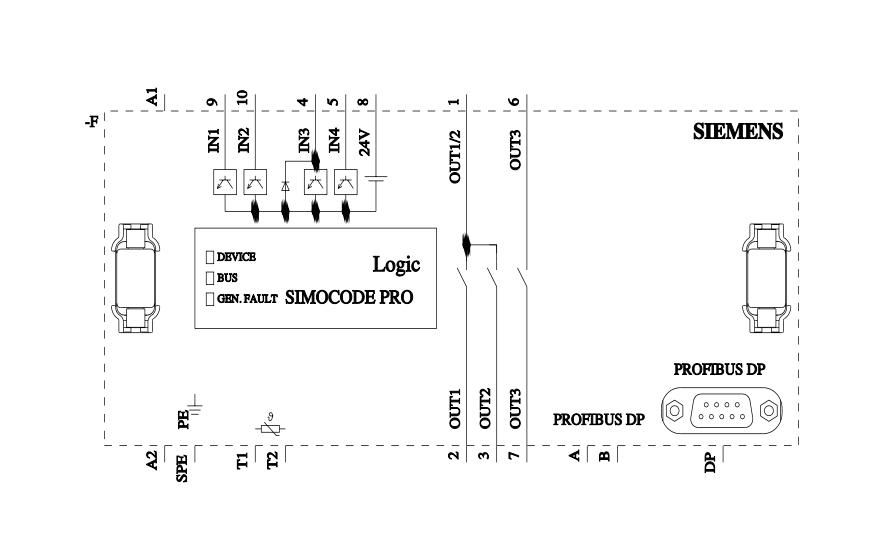 Módulo Base Siemens SIMOCODE pro V PB 3UF7010-1AU00-0 4 Entradas / 3 Salidas PROFIBUS DP 110–240 V AC/DC – Código 3UF7010-1AU00-0 ￼