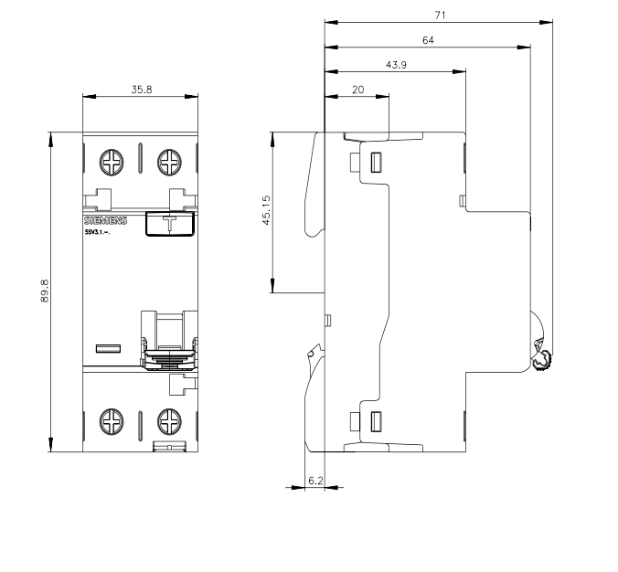 Interruptor Diferencial Siemens, 16A Tipo A, 2 Polos, 30 mA Tipo A SENTRON 5SV3 VDE, UKCA, CCC, EAC, CE - 5SV3311-6