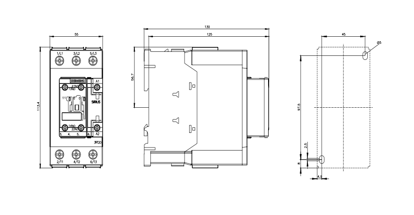 Contactor Siemens 3RT2 de 3 Polos, 1 NA/1 NC, 40 A, bobina 220V ac 220V ac, 18.5 kW - 3RT2035-1AN20