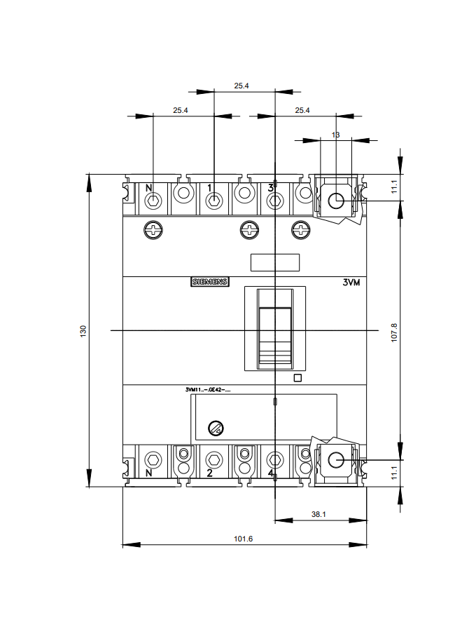 3VM1140-3GE42-0AA0 Int. Aut. Caja Mold. 4P Reg. 28 - 40 Amp. Icc = 400 Icu = 36Ka/220Vac 16Ka/440Vac - 3VM1140-3GE42-0AA0