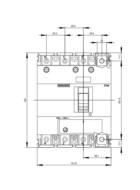 3VM1140-3GE42-0AA0 Int. Aut. Caja Mold. 4P Reg. 28 - 40 Amp. Icc = 400 Icu = 36Ka/220Vac 16Ka/440Vac - 3VM1140-3GE42-0AA0