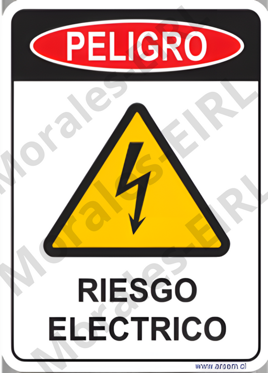 Adhesivo de Seguridad Eléctrica Laminado – [PELIGRO RIESGO ELECTRICO] [150] x [200] mm