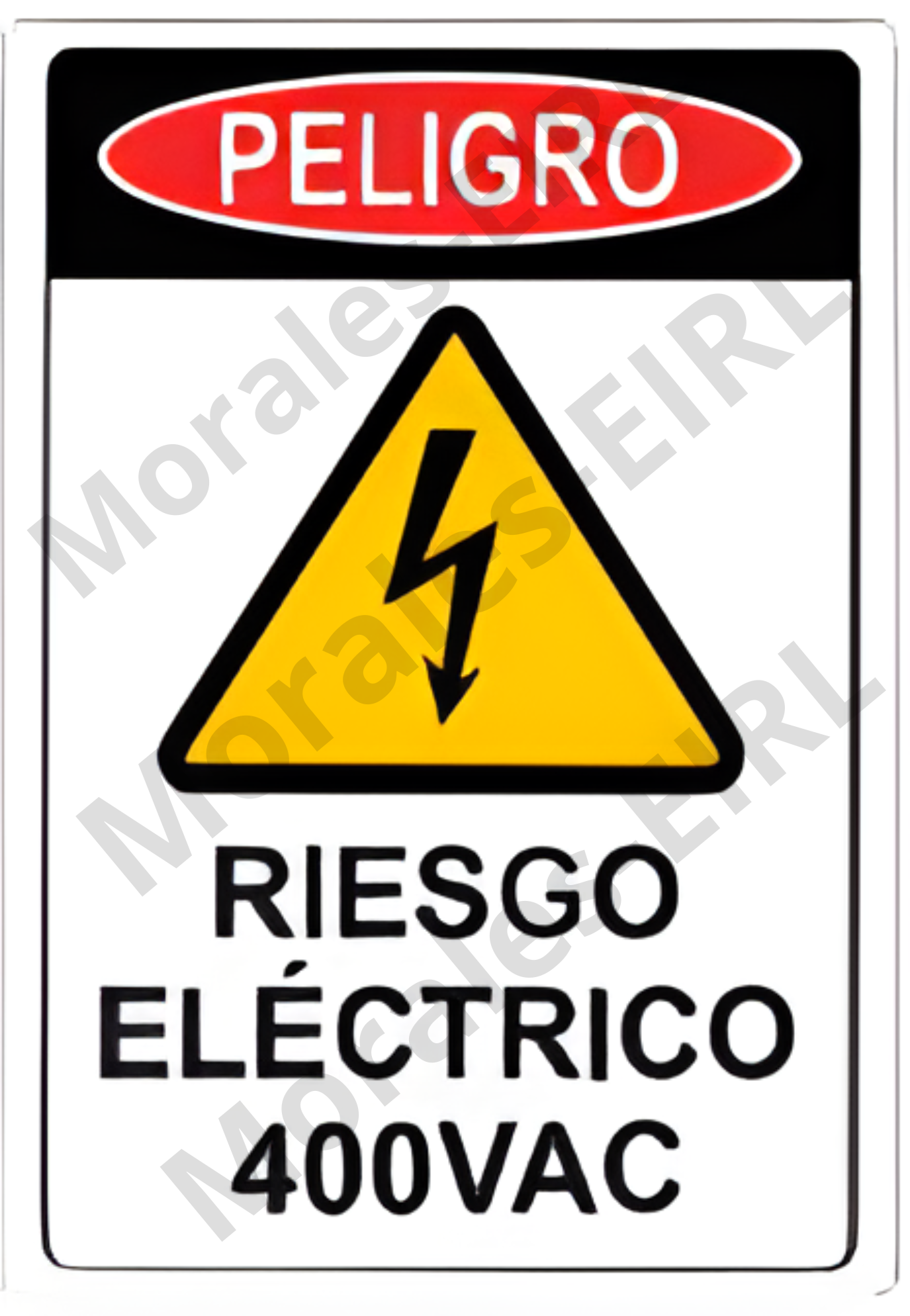 Adhesivo de Seguridad Eléctrica Laminado – [PELIGRO RIESGO ELECTRICO 400VAC] [75] x [100] mm