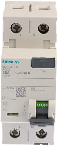 Interruptor Diferencial Siemens, 25A Tipo A, 2 Polos, 30 mA Tipo A SENTRON 5SV3 CCC, EAC, VDE, UKCA, CE - 5SV3312-6