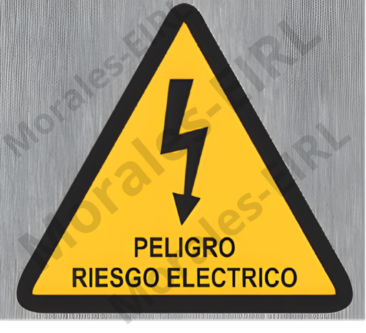 Adhesivo de Seguridad Eléctrica Laminado – [PELIGRO RIESGO ELECTRICO] [180] x [180] mm