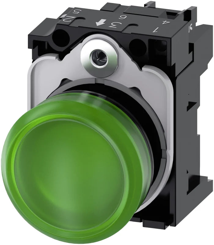 Indicador Siemens, LED, diámetro 22 mm Montaje en Panel Verde, IP69, IP67, IP66, IP20 SIRIUS ACT 3SU11 Redondo 110V ac - 3SU1103-6AA40-1AA0