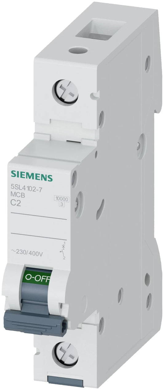 Disyuntor en miniatura Siemens 1 Polos, 2A, Curva Tipo C, Poder de corte 10 kA, SENTRON, 5SL4 400V ac 72 V dc - 5SL4102-7