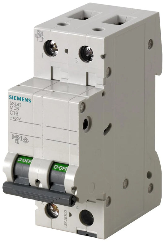 Disyuntor en miniatura Siemens 2 Polos, 2A, Curva Tipo C, Poder de corte 10 kA, SENTRON, 5SL4 400V ac 72 V dc - 5SL4202-7
