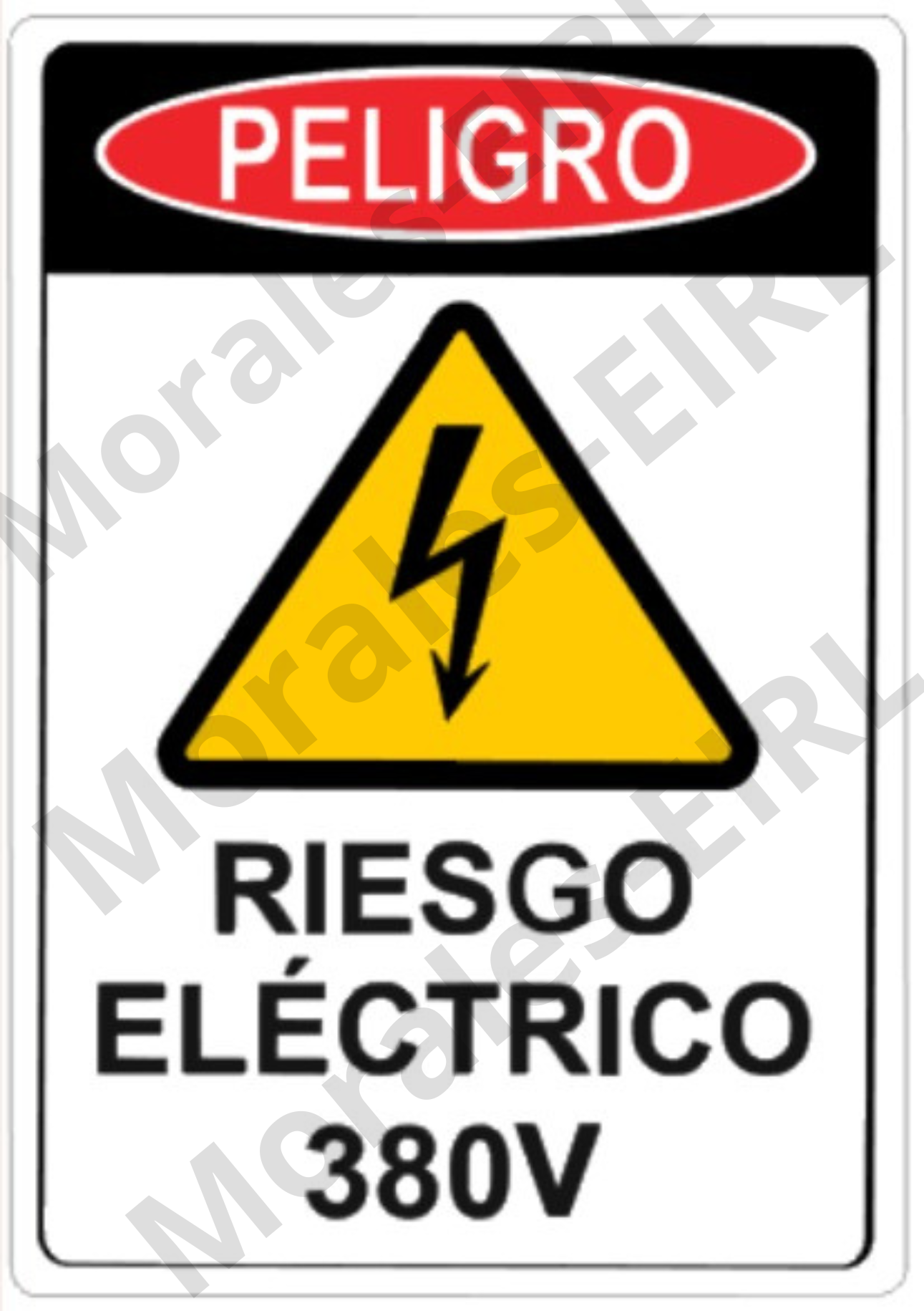 Adhesivo de Seguridad Eléctrica Laminado – [PELIGRO RIESGO ELECTRICO 380V] [110] x [150] mm