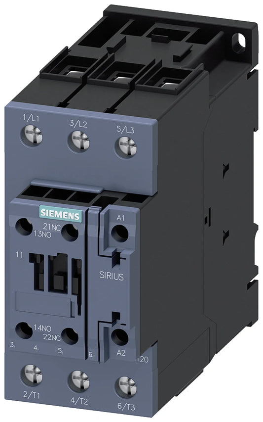 Contactor Siemens 3RT2 de 3 Polos, 1 NA/1 NC, 40 A, bobina 220V ac 220V ac, 18.5 kW - 3RT2035-1AN20