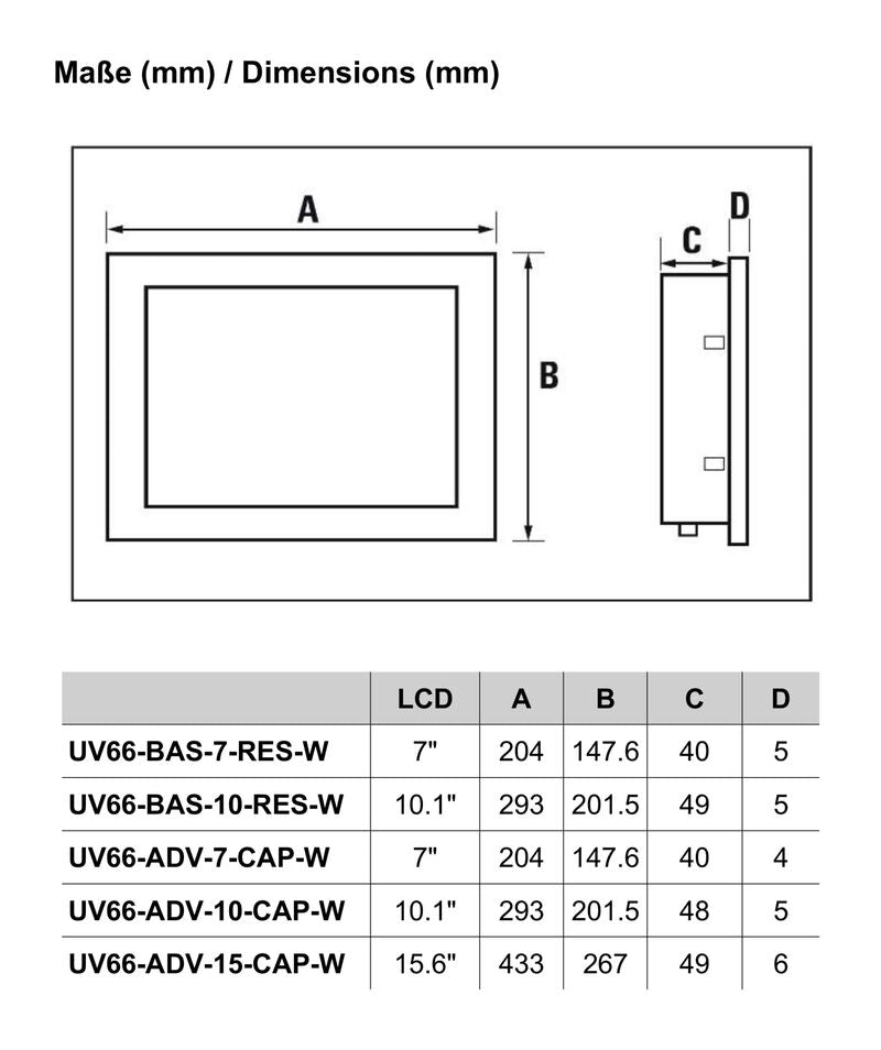 PANEL TACTIL COMPATIBLE CON WEB UV66-ADV-15-CAP-W - 2555850000
