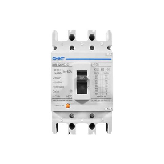Interruptor MCCB CHINT NM1‑125H 3 P 80 A 415 V 50 kA – Código 072141280CH
