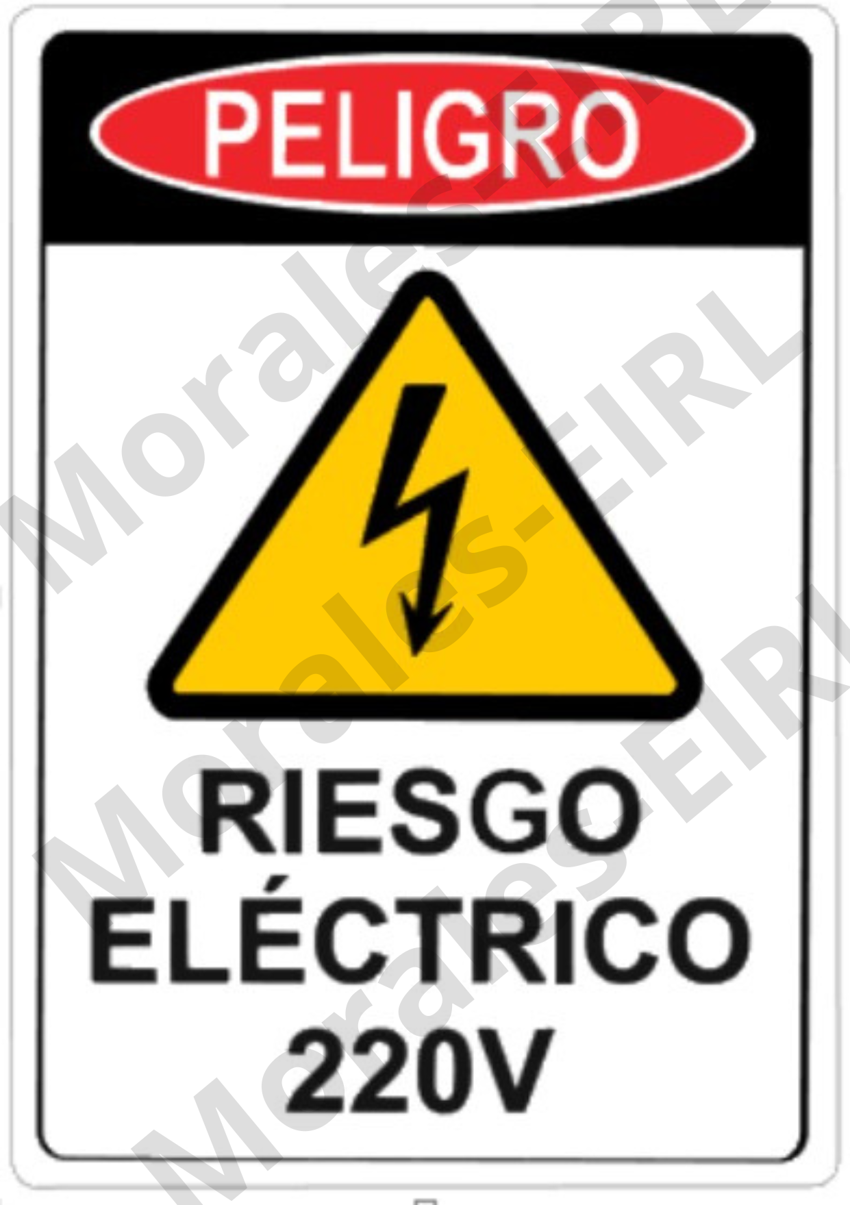 Adhesivo de Seguridad Eléctrica Laminado – [PELIGRO RIESGO ELECTRICO 220V] [75] x [100] mm